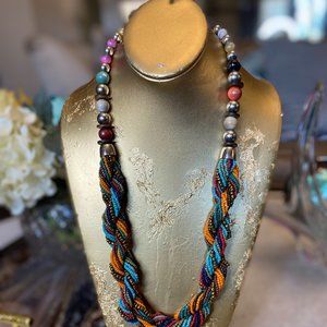 Braided multi beaded rope necklace